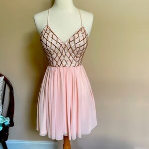 Miss Cristina size Small party dress pink peach gold